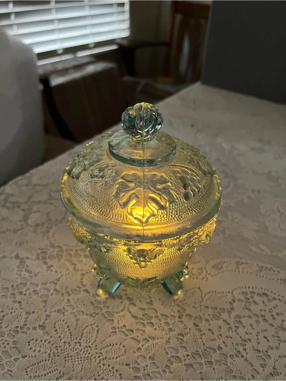 Vintage Jeannette Blue Grape Candy Dish Fairy Lamp Cottagecore Decor